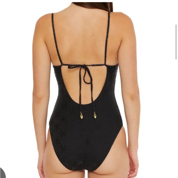 TRINA TURK JOPLIN JACQUARD PETAL CUTOUT PLUNGE ONE PIECE SWIMSUIT blue size 8 - Picture 3 of 11